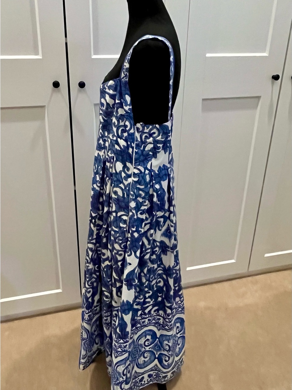 NWT Antonio Melani Blue/White Midi Dress CutOut Back Floral Paisley Cottagecore - Picture 3 of 11